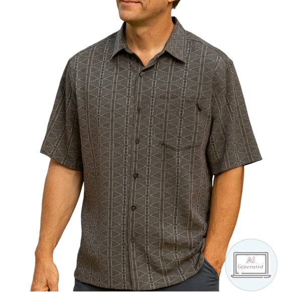 ExOfficio Mens Shirt Short Sleeve Button Up Gray Geometric Cotton Blend Size L - Picture 1 of 13